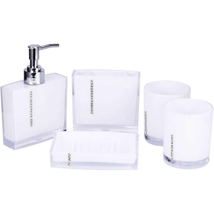 5-Piece Acrylic Bathroom Accessories Set, Vanity Organizer Set, Bathroom Tumbler, Toothbrush Holder, Soap Dish for Hotel and Home Use