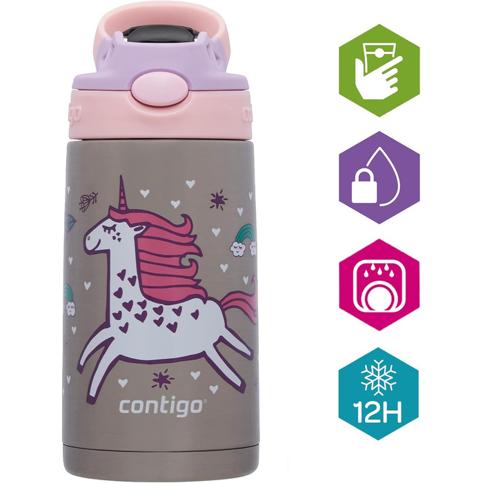 Contigo Kinder Trinkflasche Easy Clean Autospout with Straw, BPA-free durable water bottle, 100% leak-proof, easy to clean, ideal for daycare, kindergarten, school and sports, 420 ml