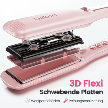 Dekuri 42mm Ceramic Hair Straightener & Curling Iron - Pink - Adjustable Temperature 120°C-230°C
