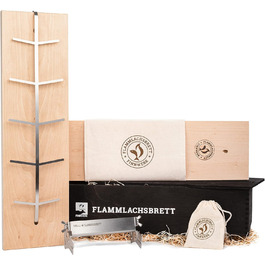 FINNWERK Stainless Steel Salmon Grilling Boards - Solid Birch Wood, Smoking Planks - Angle Adjustment System (Set of 1, Gift Set, Black)