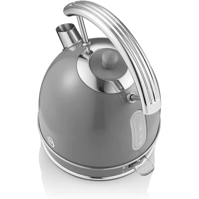 Swan Retro Electric Kettle - 1.8L, Vintage Design, Automatic Shut-Off, Cordless, BPA-Free Stainless Steel, 3000W, Grey