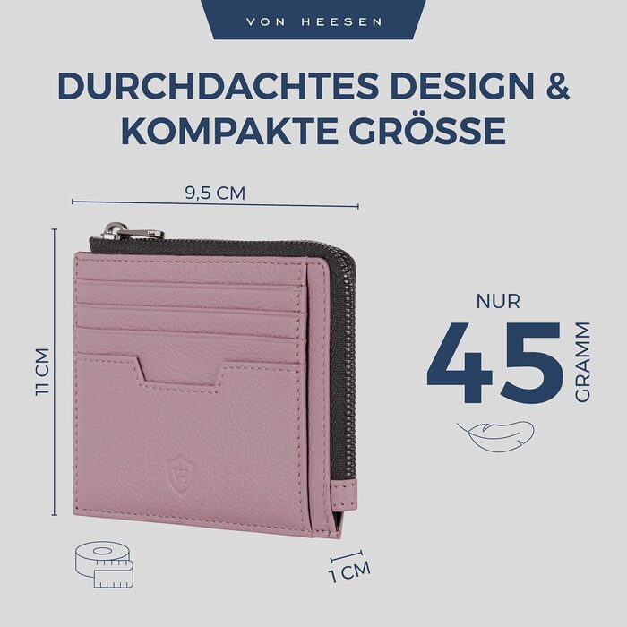 Шкіряний RFID картхолдер VON HEESEN з натуральної шкіри наппа, портмоне для кредитних карток на 9 відділень, унісекс (Коньяк/Лаванда)