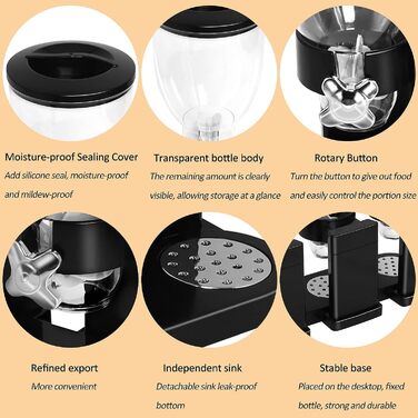 Повіка Триколісний контейнер для мюслі, чорний, 42 x 16 x 35 см, об'єм 6 літрів, пластик, сучасний, функціональний