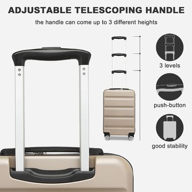 Набір валіз KONO 3 в 1: M, L, XL, розширюваний, з TSA-замком, з ABS+PC, золотий