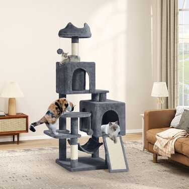 Котячий комплекс YITAHOME XXL з сизалевими стовпцями, 3 платформами, 2 хованками, гамаком, іграшками та когтеточкою, 137 см (темно-сірий)