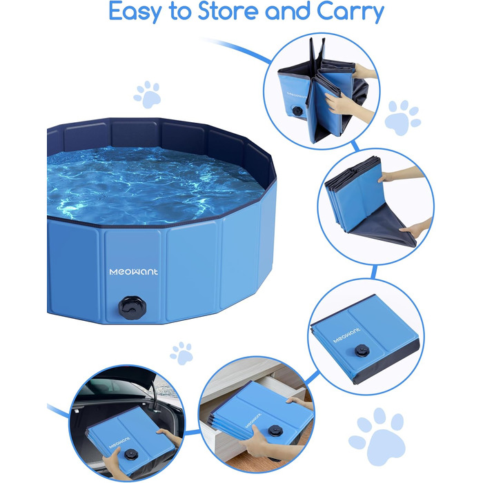 Meowant Foldable Dog Pool, Dog Bathtub, Splash Pool Large Thickened PVC, Extra Large Outdoor Foldable Kids Pool, Portable Non-Slip Dog Splash Pool, No Pump Required (272 x 50 cm) (305*50cm)