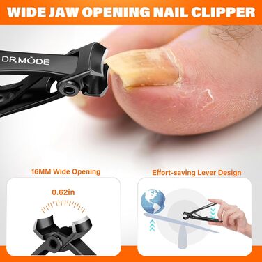 Професійний кусачка для нігтів DRMODE для товстих нігтів з довгим вигнутим важелем, для літніх людей, з широким отвором