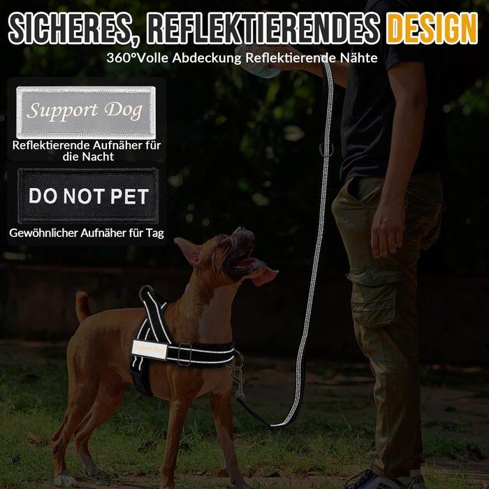 Нашийник для собак Eyein з повідком для великих та середніх собак, м'який, з 2 кліпсами для повідка, світловідбиваючий, легкий, анти-тяга, для прогулянок та тренувань, чорний, розмір L