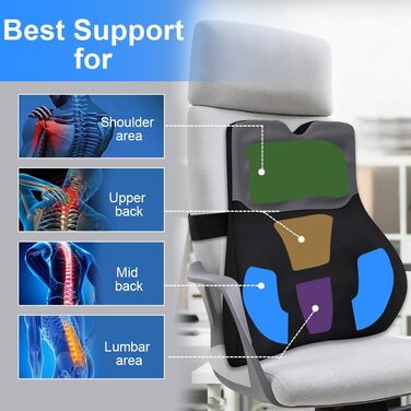 Подушка для спини з піни Memory Foam Schaum: ергономічна підтримка попереку для офісного крісла, авто та робочого столу, чорно-сіра
