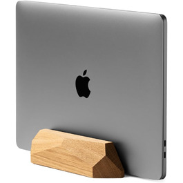 Oakwood Vertical Laptop Stand - Adjustable Wooden Desk Dock for MacBook Pro, MacBook Air, iPad - Handcrafted from Oak Wood