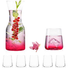 IMPERIAL Glass Drinking Glasses & Carafe Set 450ml / 1100ml 7-Piece Water Glasses, Water Carafe, Juice Glasses, Glass Jug, Pitcher