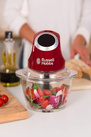 Russell Hobbs Mini Electric Chopper [Glass Bowl with Storage Lid] Desire Red (500ml, Vegetable Chopper, Mixer, Multi- & Universal Chopper for Vegetables, Fruit & Meat) 24660-56 Mini Chopper
