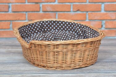 Wicker dog basket for dogs and cats. Dog bed, cat bed with cushion, pet basket, woven cat basket. 60x43 H19 cm (L 80 x W 60 x H 26 cm, Natural)