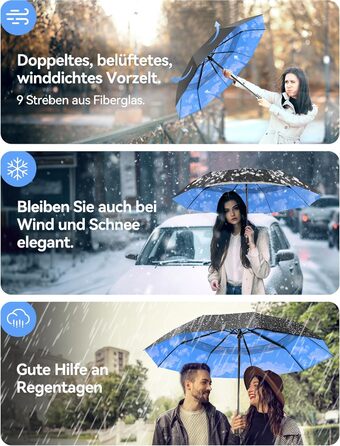 TECKNET Автоматичний парасолька-тростина, штормостійкий, легкий у відкриванні та закриванні, синій та білий