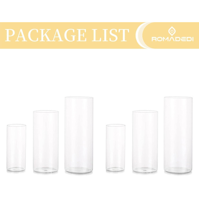 Candle Holder Glass Candle Stand Glass Cylinder: Romadedi 12-Piece Set Candle Holders for Pillar Candles, Floating Candles, Candle Glass Vase for Wedding Party Dining Table Table Decoration Living Room Decor (15/20/25cm, 2 Sets)