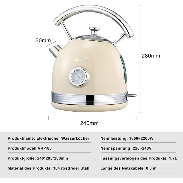 Wiltal Retro 2-Slice Toaster, 6 Adjustable Browning Levels, with High-Quality Bun Warmer, Warming-Defrost-Cancel Function, Countdown Display (milky)