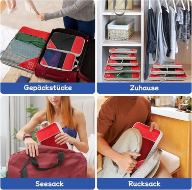 Набір компресійних органайзерів для валізи та рюкзака 5 шт. червоного кольору - ідеальний органайзер для подорожей