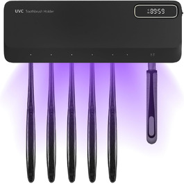 UV Toothbrush Sanitizer with 6 Toothbrush Brush Slots, UV Disinfection Toothbrush Holder with Drying, 2000mAh USB Rechargeable Toothbrush Sanitizer Holder Wall Mounted with 3 Modes for Bathrooms (White) (Black)
