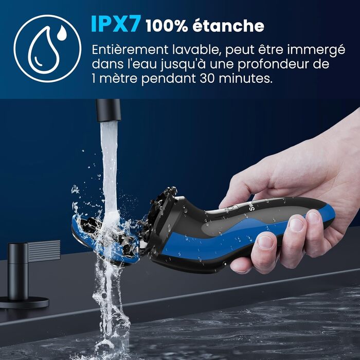 Електричний верстат для гоління SweetLF [2023 Neu] для чоловіків з 3D-поворотною головкою, LED-дисплеєм, IPX7 водонепроникністю та зарядним пристроєм (3 леза + 1 швидка зарядка, чорно-синій)