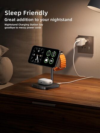 LULULOOK Qi2 Магсейф Зарядна Станція 3 в 1 з Алюмінію для Apple Watch та iPhone, 15W Швидка Зарядка (17 Pro Max/17 Pro/17 Air/17), 5W для Apple Watch Ultra, AirPods, Титан (Сірий)