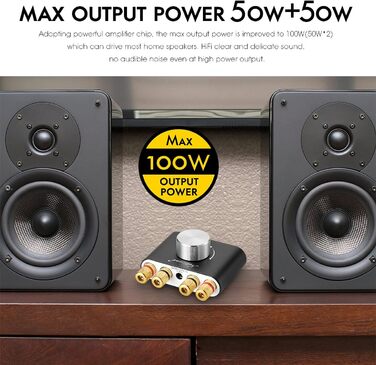Nobsound Міні Bluetooth 5.0 цифровий підсилювач HiFi стерео 2.0 каналів 2×50 Вт, бездротовий аудіоприймач з блоком живлення, чорний