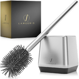 Силіконова щітка для унітазу з тримачем, кріплення на стіну без свердління, швидке висихання, гігієнічна, срібляста