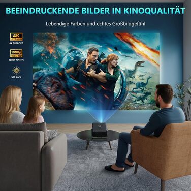 Beamer 4K для дому: 500 ANSI люмен, 1080P (підтримка 4K), автофокус, корекція трапецеїдального спотворення, WiFi 6, Bluetooth 5.0, Smart Beamer A-500ANSI
