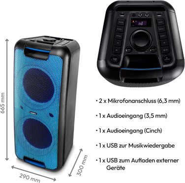 MEDION PE-1 Pure Partybox: портативна Bluetooth колонка з мікрофоном, світлові ефекти, караоке, AUX, USB, радіо, 2x 500 Вт