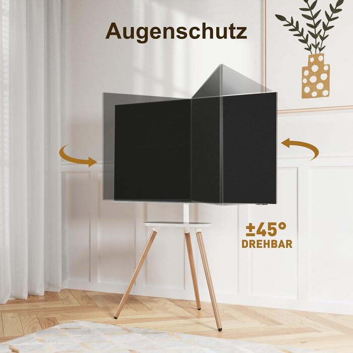 ECOTINY Adjustable TV Stand for 40-65 inch LCD LED OLED TVs - Portable Wood TV Stand with Wood Tray, VESA 400x400, Up to 35kg, Black Walnut & White