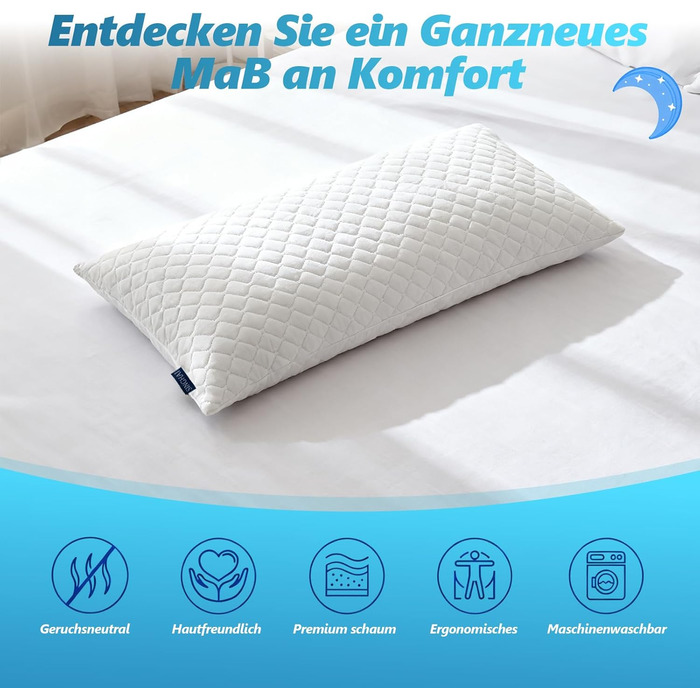 Подушка з піни Memory Foam для сну, охолоджуюча, ортопедична для сну на боці, біла, 40x80 см