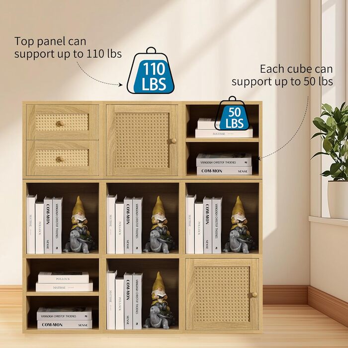FUSUNBAO Magic DIY Cube Storage Organizer, stackable cubes for home, books, clothes, toys, modular storage system, closet organizer, bookshelf, cabinet (pure white (Yellow Oak, 2. General Cube))