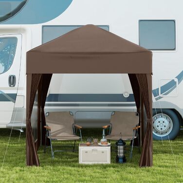 Outsunny 2x2m (6.5 x 6.5ft) Waterproof Gazebo, Pop-up Folding Canopy with 4 Side Walls, Drain Holes, Windows, Foldable Party Tent, UV 30+, Garden Tent with Carry Bag, Garden Gazebo for Patio, White (Brown)