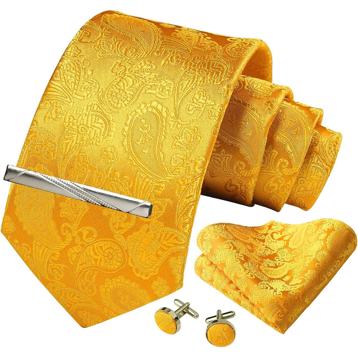 Набір краватка, нагрудна хустинка, краваткові затискачі, запонки з квітковим візерунком Paisley для чоловіків. Подарункова коробка