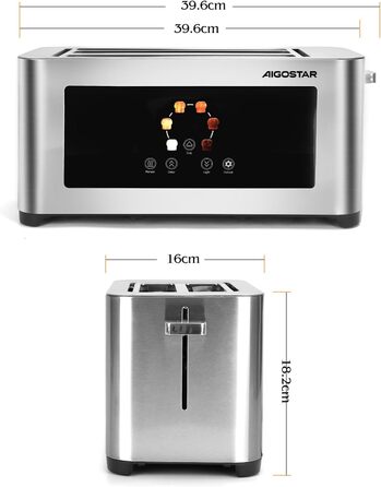 Тостер Aigostar 4-х секційний з LED-сенсорним екраном, нержавіюча сталь, 1400W