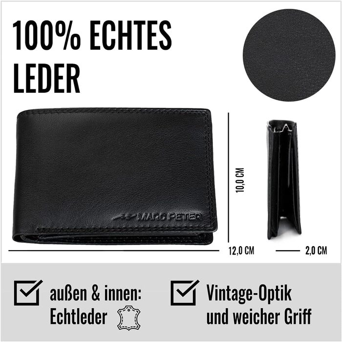 Marc Peter® Genuine Leather Wallet Hanover | Wallet for Men with RFID Protection | Large 10 Compartment Card Holder | Black Nappa Wallet