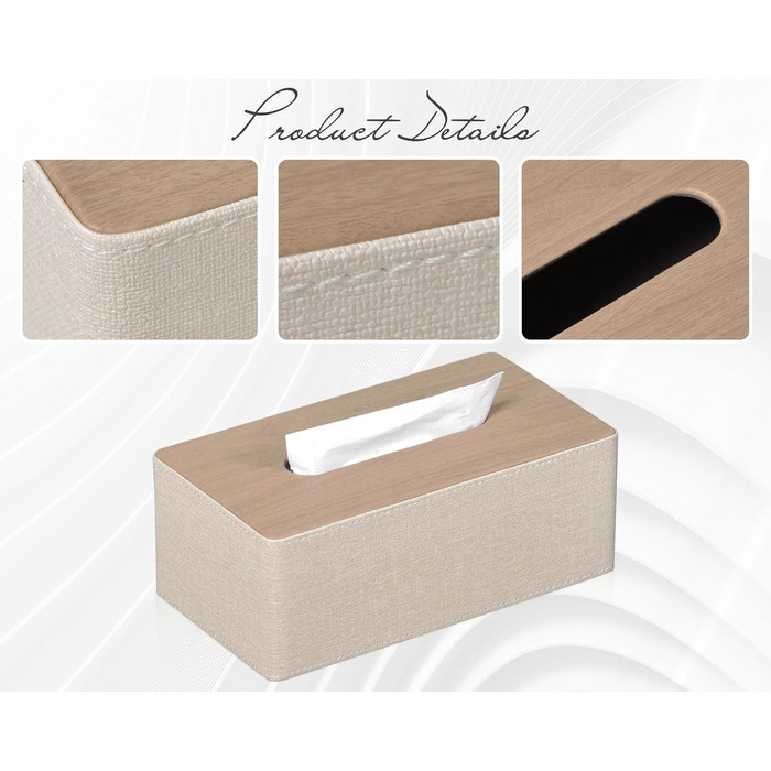 GOLRANLYE Cosmetic Tissue Box, 25×13.5×9.5 cm PU Leather Modern Tissue Box Rectangular for Bathroom, Bedroom, Dining Room, Office and More (Beige)