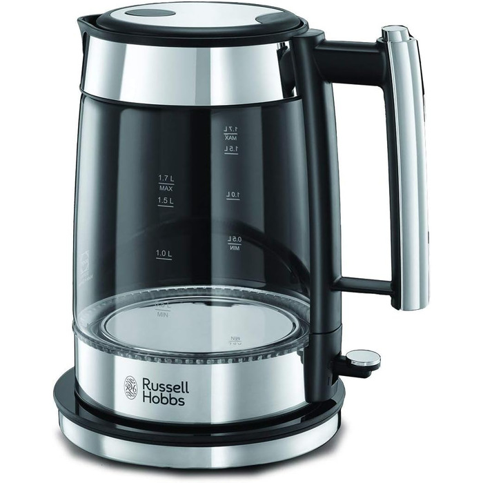 Електричний чайник Russell Hobbs Elegance з нержавіючої сталі та скла, 23380-56, 6 режимів підсмажування, підігрів, розморожування