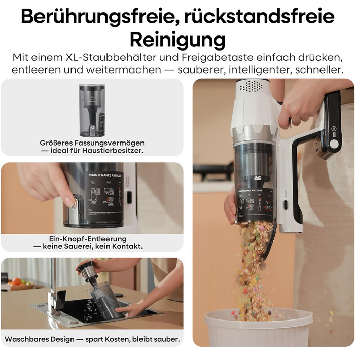 Акумуляторний пилосос ElecKeys 48000Pa/580W з LED-дисплеєм, антизаплутана щітка, 65 хвилин роботи, 7-шарова фільтрація, для твердих поверхонь, килимів та шерсті тварин, білий