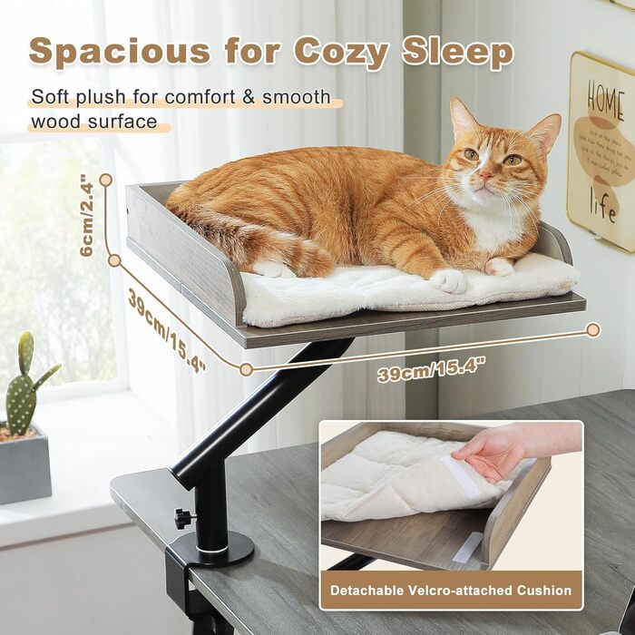 Кігтечка-ліжко для котів PAWZ Road з інтерактивним м'ячиком, крутиться на 360°, підходить для ваги до 22.5 кг (сірий, прямокутне дерев'яне ліжко)