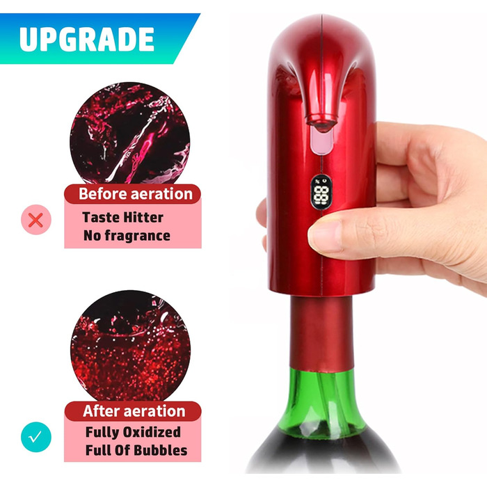 Electric Wine Aerator Pourer, Portable One-Touch Wine Decanter and Wine Dispenser Pump for Red and White Wine Multi-Smart Automatic Wine Oxidation Dispenser, USB Rechargeable (Rot01)
