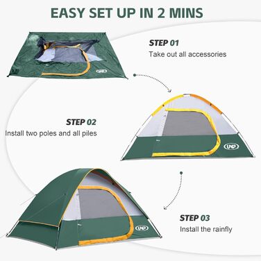 Намет кемпінговий 3-місний UNP Campingzelt водонепроникний, вітростійкий, з тентом від дощу, легкий у встановленні, портативний купольний намет для кемпінгу (Вертикальний, 3)