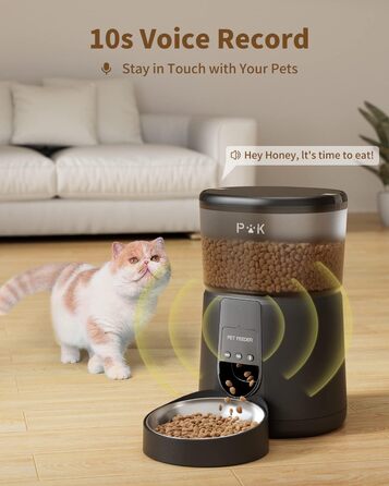 Автоматичний годівниця для котів PUPPY KITTY з камерою 1080P, WiFi, моніторингом відео та аудіо, нічне бачення, миска з нержавіючої сталі, 1-8 прийомів на день (Чорний)