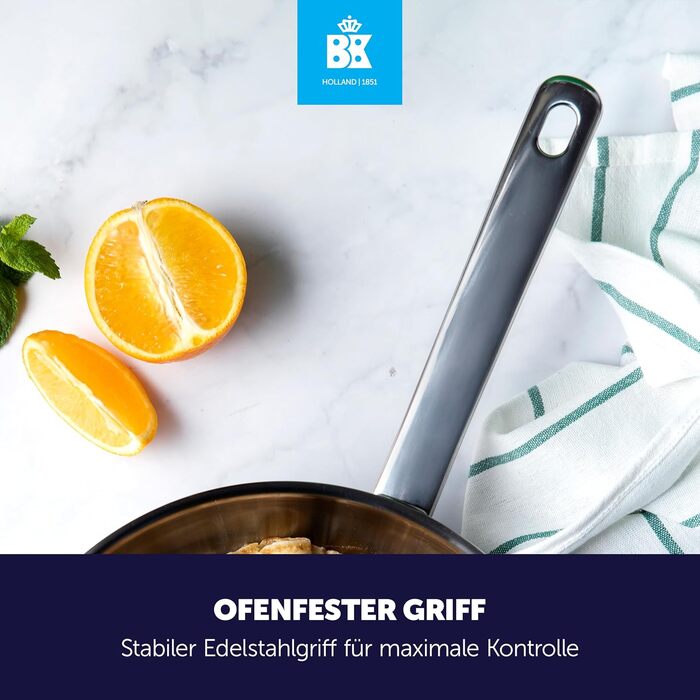 BK Bright Сковорода з нержавіючої сталі 24 см, Cool Grip, професійне приготування, 18/10, індукція, до 230°C, антипригарне покриття, срібна