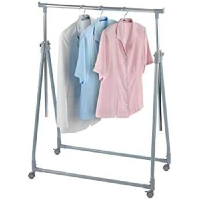 WENKO Clothes Rack Folding, Clothes Storage with Adjustable Clothes Rail and Wheels, Plastic/Metal, 88 x 100-168 x 11-49 cm, Chrome/Grey