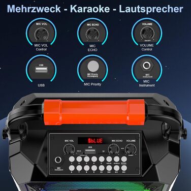 Караоке машина JYX з 2 бездротовими мікрофонами, портативна Bluetooth колонка з RGB-підсвіткою, караоке система для дому, вечірки, PA-система для дорослих, Partybox чорного кольору