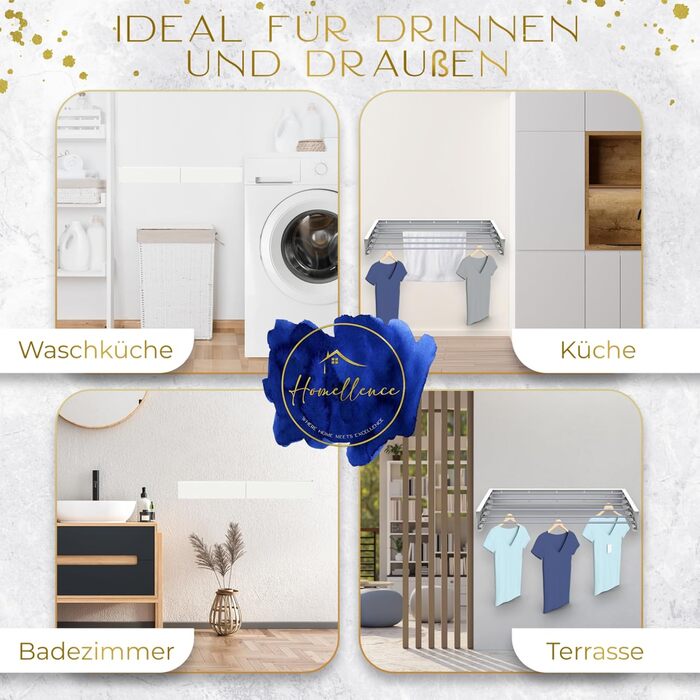 Настінна сушилка для білизни Homellence - висувна, розкладна, 3,50 м, біла