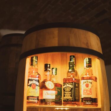 CREATIVE COOPER Fass bar LED RGB with Wine Holder - Wine Rack - Barrel House Bar 80x50cm - Rustic Decorative Bar Cabinet Wine Stand – Wine Cabinet (Oak)