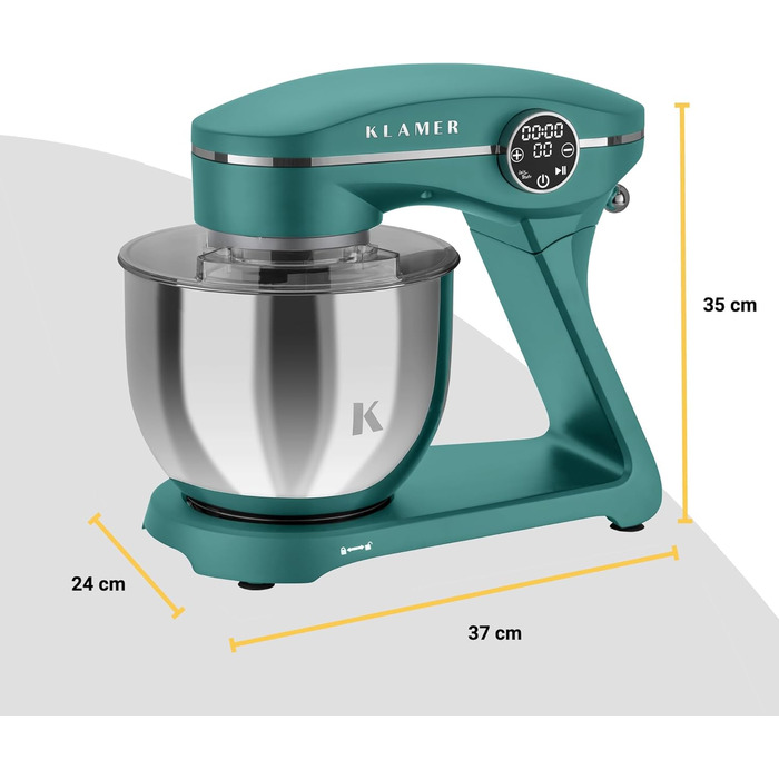 KLAMER 1800W Stand Mixer - Stainless Steel Bowl 6L, 10 Speed with Timer, Planet Mixing Action, Dough Hook, Whisk & Beater - Turquoise