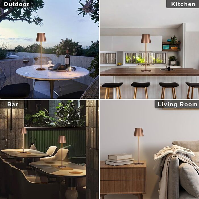 Набір з 2 бездротових настільних світильників LED з акумулятором, диммер сенсорний, 3 режими кольору, USB-C зарядка для спальні, столу, кемпінгу (Чорний)