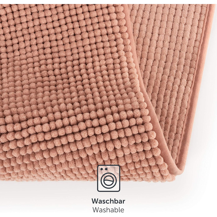 Килимок для ванної Blumtal Chenille 40x60 см - сертифікований Oeko-TEX, нековзний, миючий, сірий (Dusty Pink, 120x70 см, прямокутний)